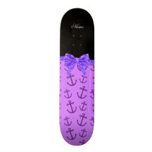 Personalized name pastel purple anchors bow skateboard