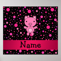 Personalized name pig black pink polka dots print