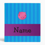 Personalized name pig face blue stripes binder