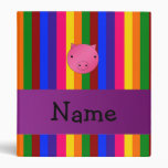 Personalized name pig face rainbow stripes 3 ring binder