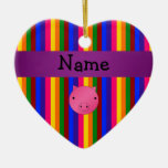 Personalized name pig face rainbow stripes ornament