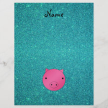 Personalized name pig face turquoise glitter flyer design