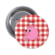 Personalized name pig red gingham pattern pins
