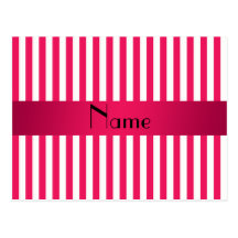 Personalized name pink and white stripes postcard
