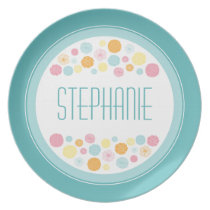 Personalized name pink aqua orange flowers plate plates