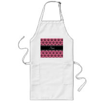Personalized name Pink black damask Aprons