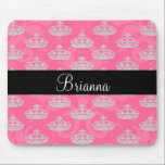 Personalized Name Pink Damask Diamond Crown mousepads