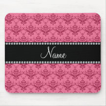 Personalized name Pink damask Mouse Pads
