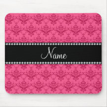 Personalized name Pink damask Mouse Pads