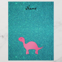 Personalized name Pink dinosaur turquoise glitter Personalized Flyer