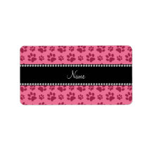 Personalized name pink dog paw prints address label