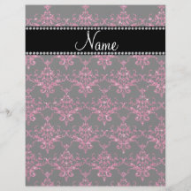 Personalized name pink glitter damask flyer design