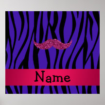Personalized name pink glitter mustahce posters