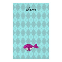 Personalized name pink glitter whale argyle stationery design