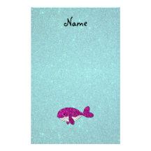 Personalized name pink glitter whale turquoise customized stationery
