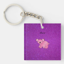 Personalized name pink koala purple glitter acrylic key chains