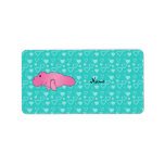 Personalized name pink manatee turquoise hearts custom address label