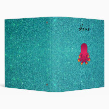 Personalized name pink octopus turquoise glitter vinyl binders