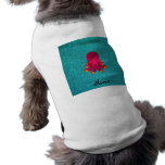 Personalized name pink octopus turquoise glitter pet tee