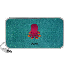 Personalized name pink octopus turquoise glitter mp3 speaker