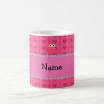 Personalized name pink owl pink hearts mug