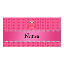 Personalized name pink owl pink hearts photo card template