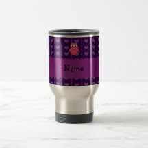Personalized name pink owl purple hearts coffee mug