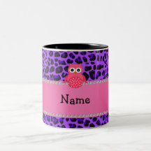 Personalized name pink owl purple leopard mugs