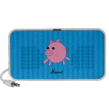 Personalized name pink pig blue stripes iPod speakers