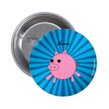 Personalized name pink pig blue sunburst