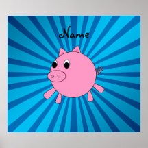 Personalized name pink pig blue sunburst poster