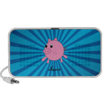 Personalized name pink pig blue sunburst notebook speakers
