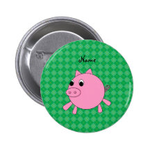 Personalized name pink pig green argyle