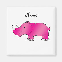 Personalized name pink rhino refrigerator magnets