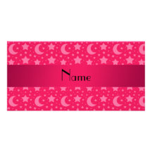 Personalized name pink stars and moons photo cards