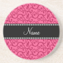 Personalized name pink swirls drink coasters
