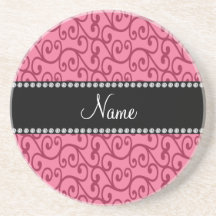 Personalized name pink swirls drink coasters
