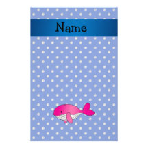 Personalized name pink whale blue diamonds customized stationery