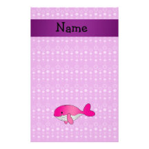 Personalized name pink whale purple bubbles stationery
