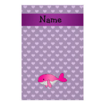 Personalized name pink whale purple hearts custom stationery