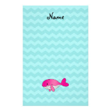 Personalized name pink whale turquoise chevrons custom stationery