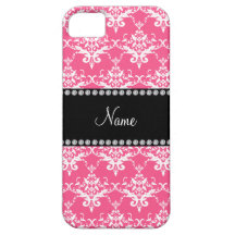 Personalized name pink white damask iPhone 5 case
