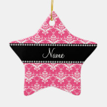 Personalized name pink white damask ornament
