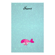 Personalized name pink white turquoise glitter stationery design