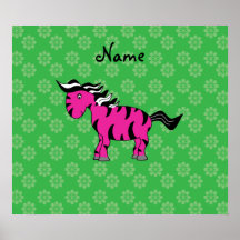 Personalized name pink zebra green flowers poster