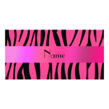 Personalized name pink zebra stripes customized photo card