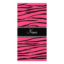 Personalized name pink zebra stripes customized photo card