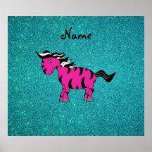 Personalized name pink zebra turquoise glitter print