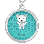 Personalized name polar bear turquoise paw pattern custom jewelry