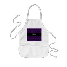 Personalized name Purple black damask Aprons